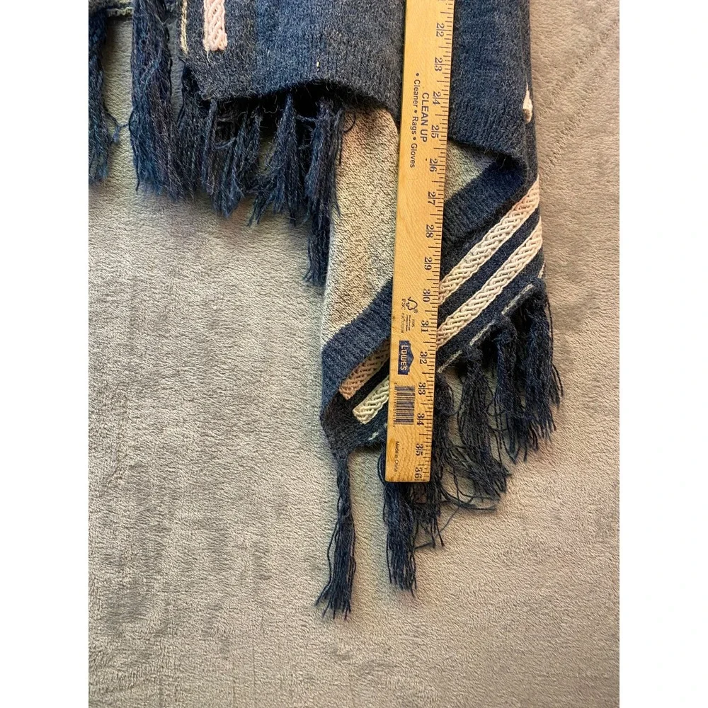 Ethereal by V Blue Cream Striped Fringe Open Front Knit Sweater Vest Small